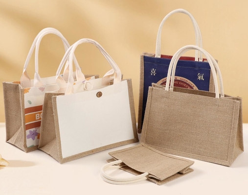 Giá tốt. Chất liệu cá nhân Burlap Tote Jute Bags Custom Printing Giáng sinh với tay cầm trực tuyến