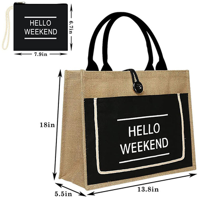 Giá tốt. Chất in mua sắm túi jute Tote túi bãi biển Organic Burlap trực tuyến