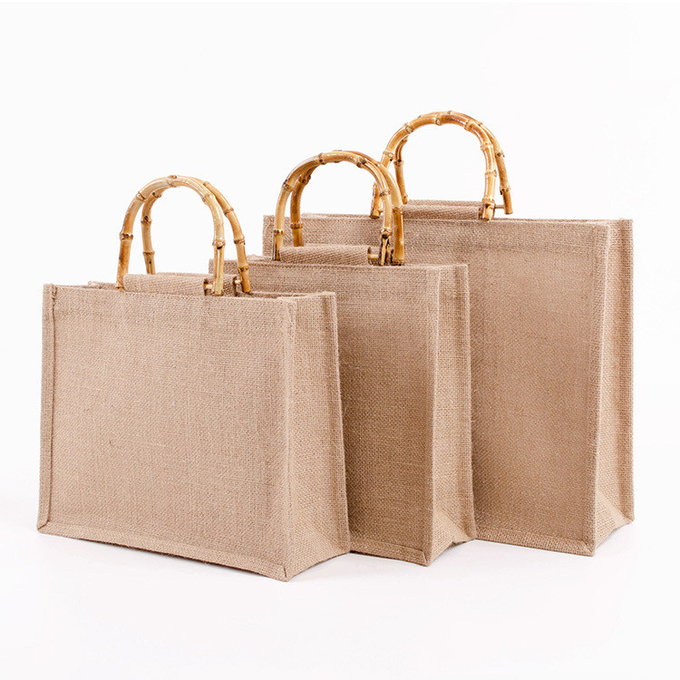 Túi jute tự nhiên làm bằng tay Tote Eco Friendly Hessian Shopping Bag 0