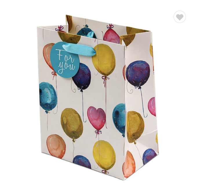 Thẻ mua sắm giấy 25x15x35cm tùy chỉnh với tay cầm mô hình bóng đầy màu sắc 0