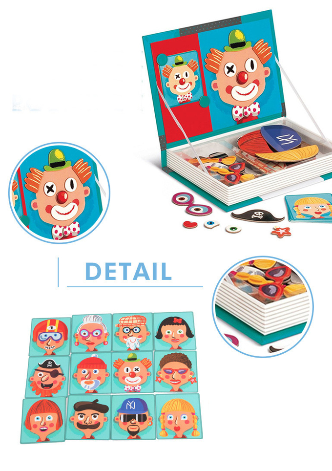 OEM Crazy Face Magnetic Book Wood Jigsaw Puzzles Play Box Cho Trẻ 3 tuổi Trẻ em 1